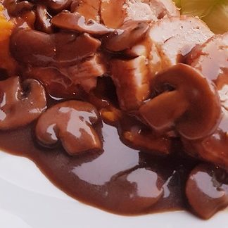 Mushroom gravy on a plate